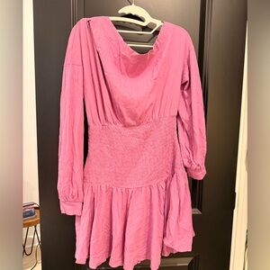 Free People Rose Pink Long Sleeve Smocked Waist Dress